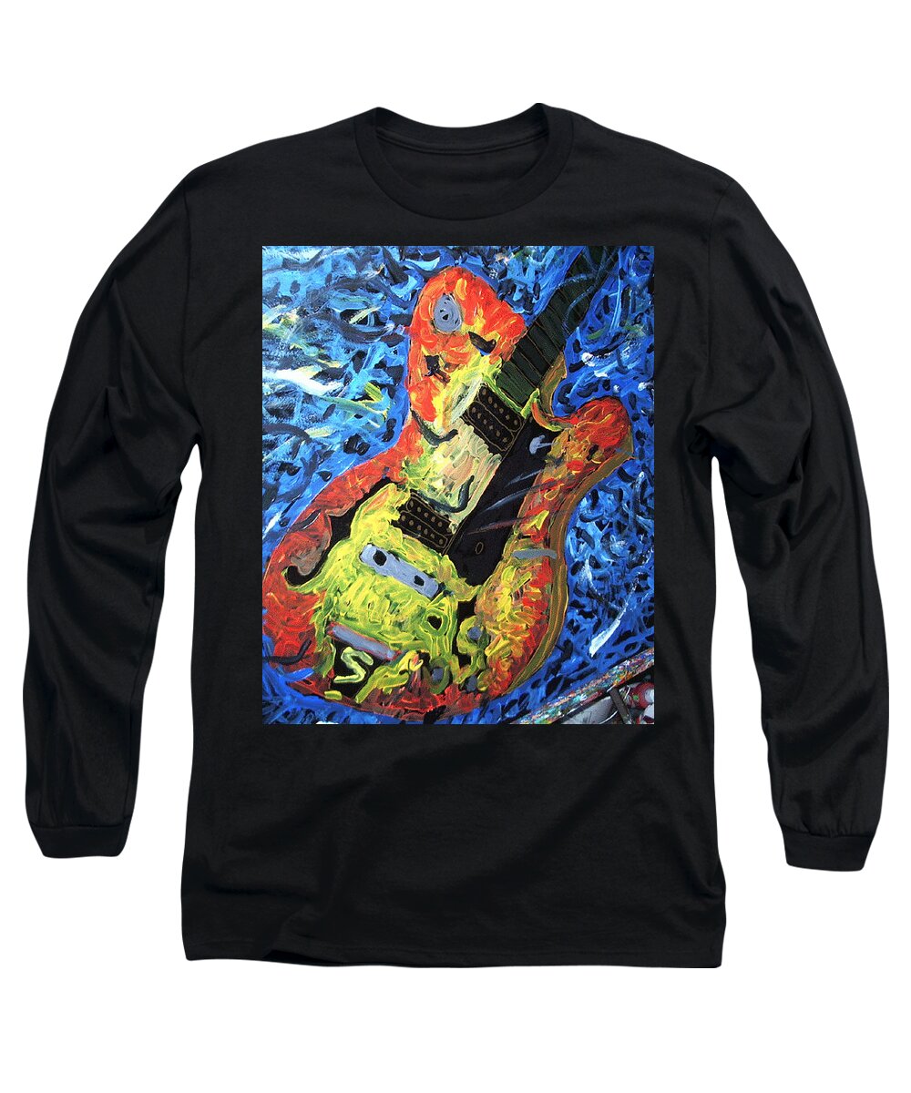 Larry Carlton Long Sleeve T-Shirt featuring the painting Larry Carlton guitar by Neal Barbosa