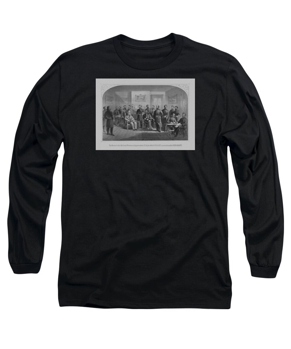 General Grant Long Sleeve T-Shirt featuring the mixed media Lee Surrendering To Grant At Appomattox by War Is Hell Store