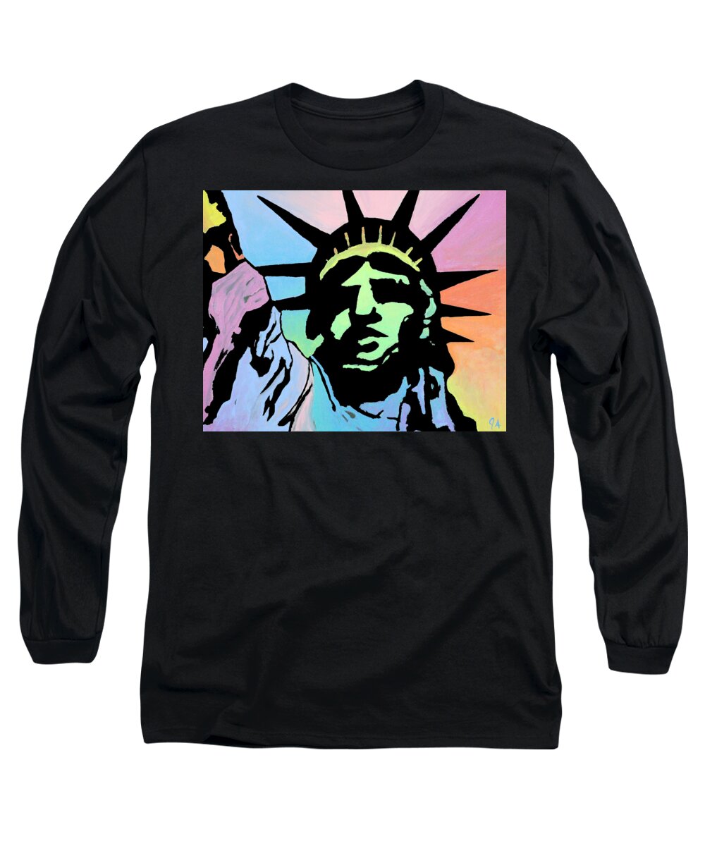 Liberty Long Sleeve T-Shirt featuring the painting Liberty Of Colors - Bright by Jeremy Aiyadurai