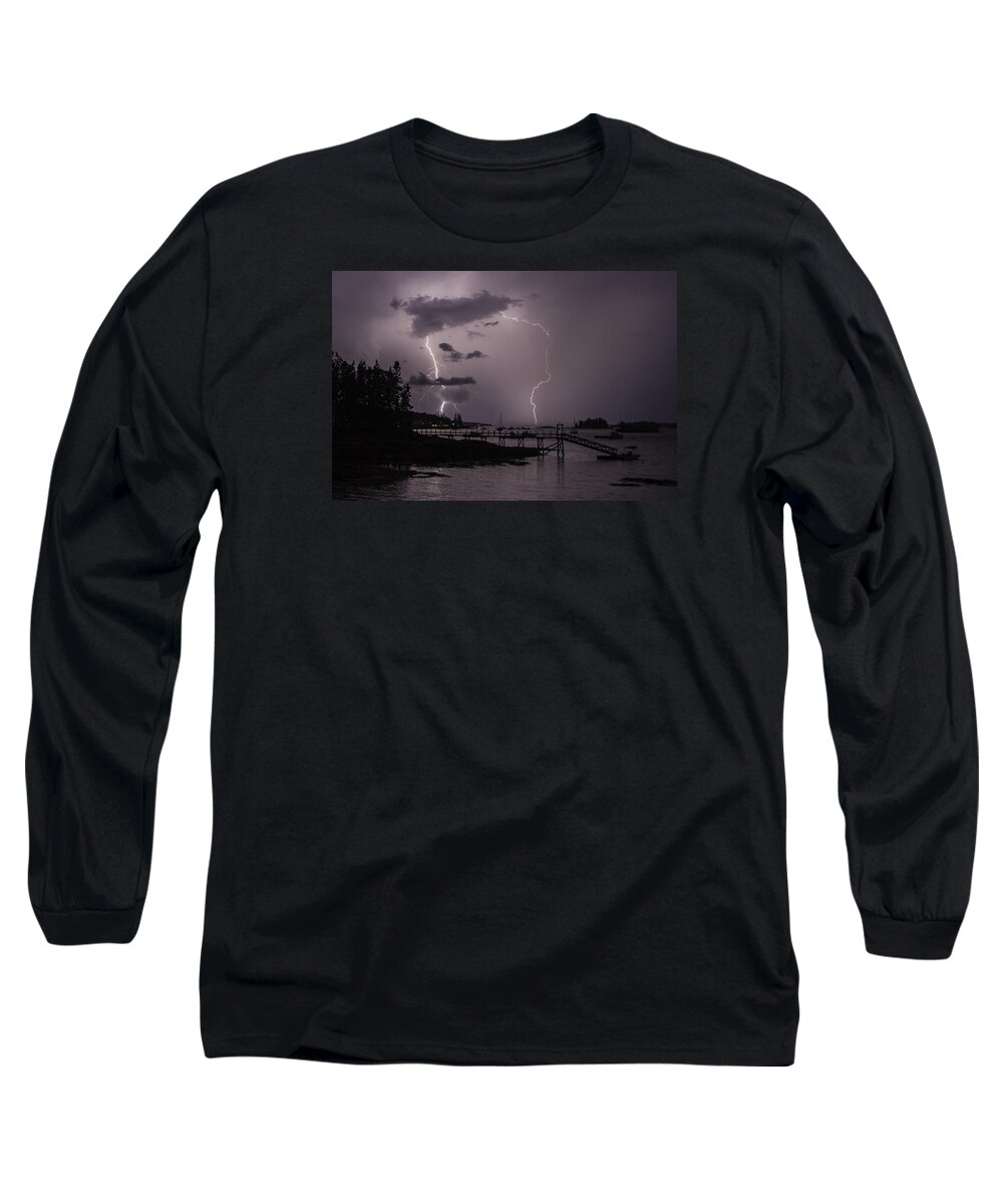 Lightning Long Sleeve T-Shirt featuring the photograph Lightning over Boothbay Harbor by Colin Chase