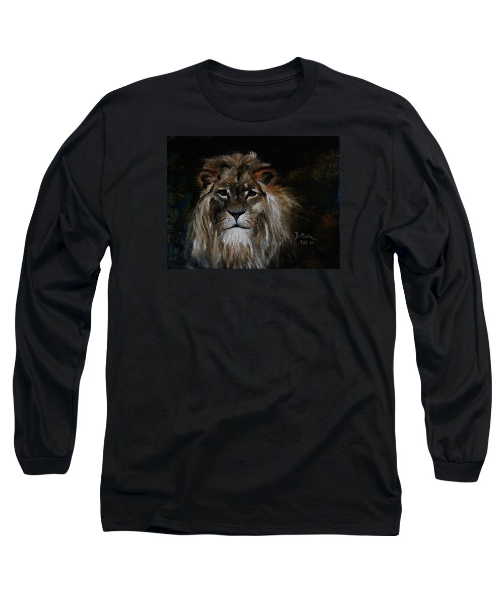Barbie Batson Long Sleeve T-Shirt featuring the painting Sargas the Lion by Barbie Batson