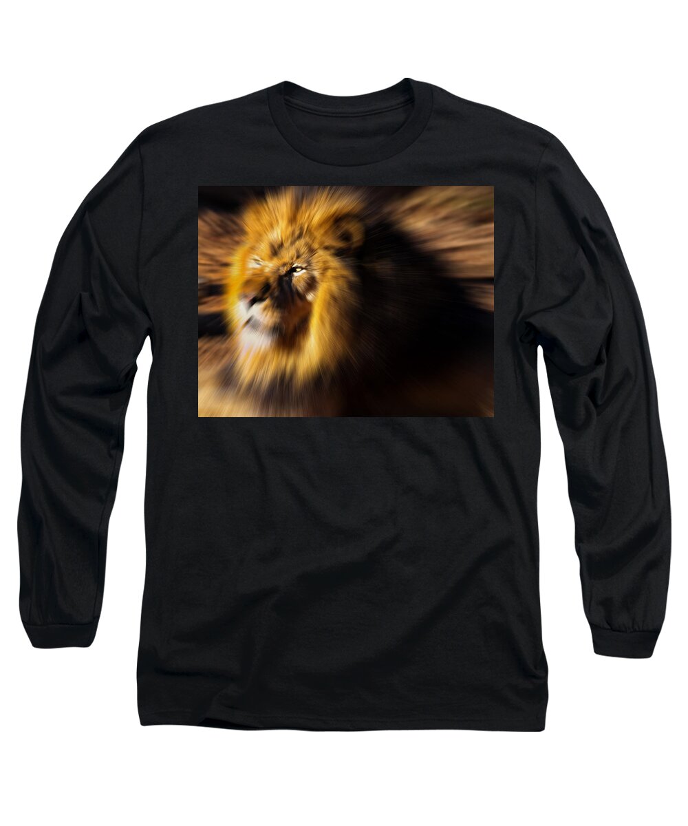 Lion Long Sleeve T-Shirt featuring the digital art Lion The King is Comming by Flees Photos