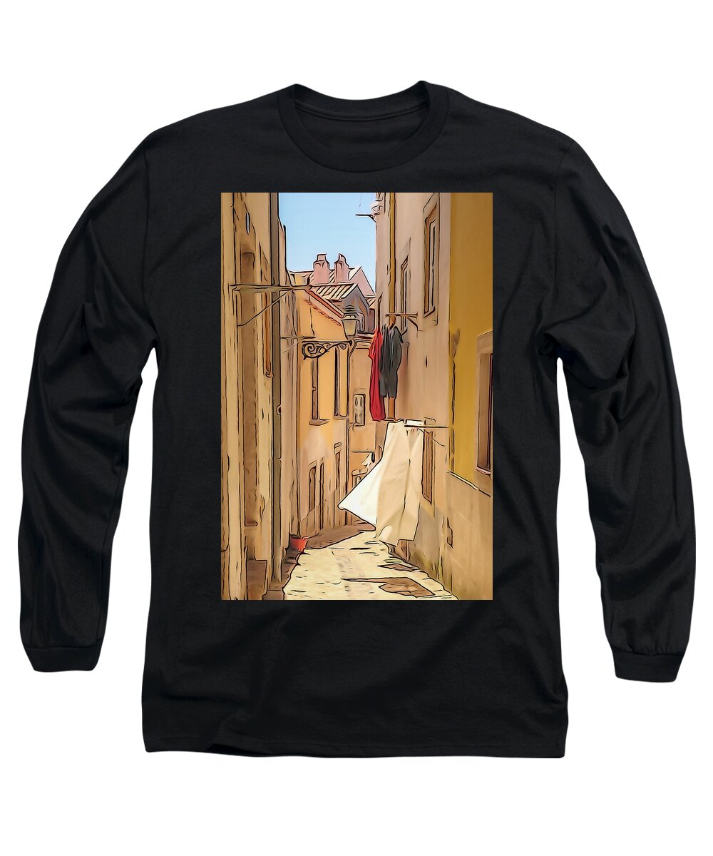 Lisbon Long Sleeve T-Shirt featuring the photograph Lisbon Street #2 by Tom and Pat Cory