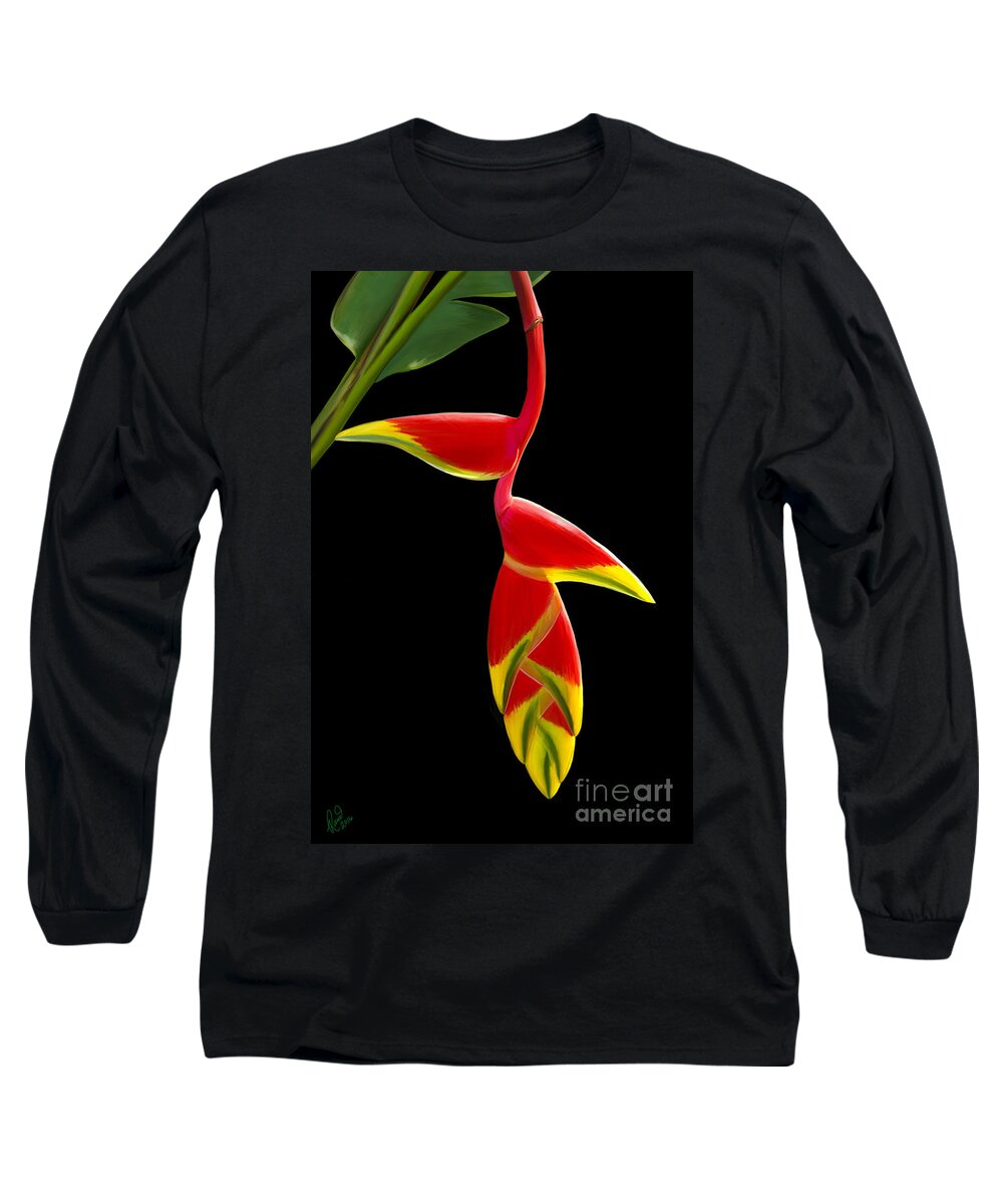 Pacific Heliconia Long Sleeve T-Shirt featuring the painting Lobster Claw by Rand Herron
