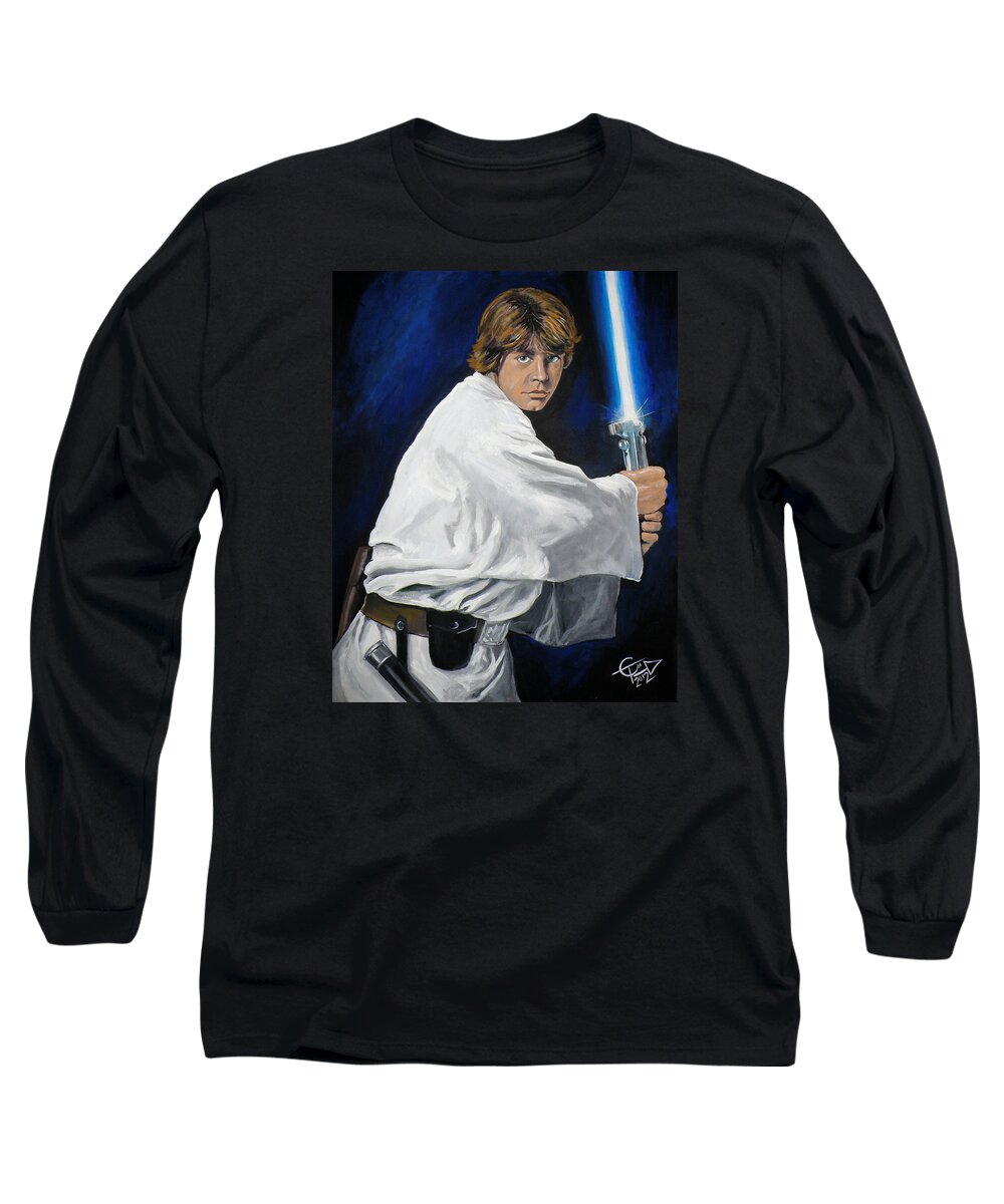 Luke Skywalker Long Sleeve T-Shirt featuring the painting Luke Skywalker by Tom Carlton