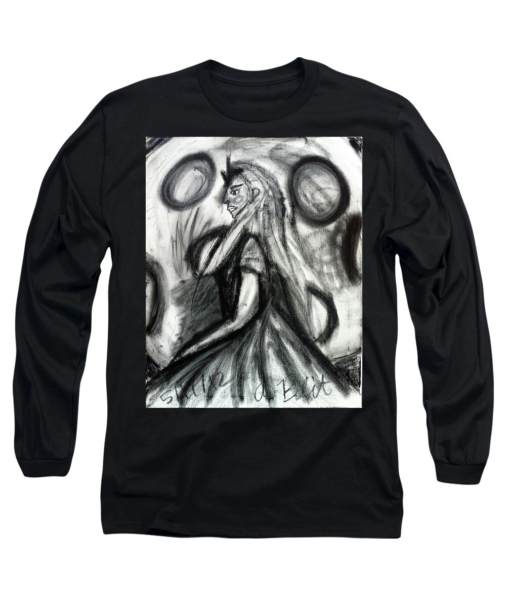 Maiden Long Sleeve T-Shirt featuring the pastel Maiden of the Moon by Andrew Blitman