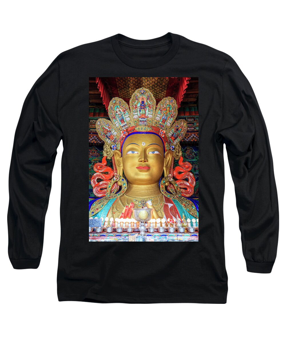Asia Long Sleeve T-Shirt featuring the photograph Maitreya Buddha statue by Alexey Stiop