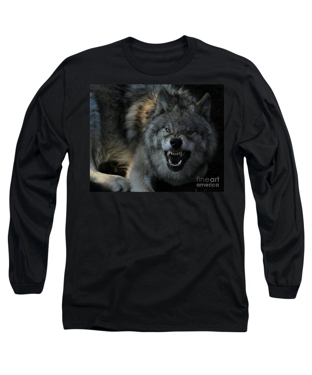 Wolf Long Sleeve T-Shirt featuring the photograph Malicious Intent by Heather King