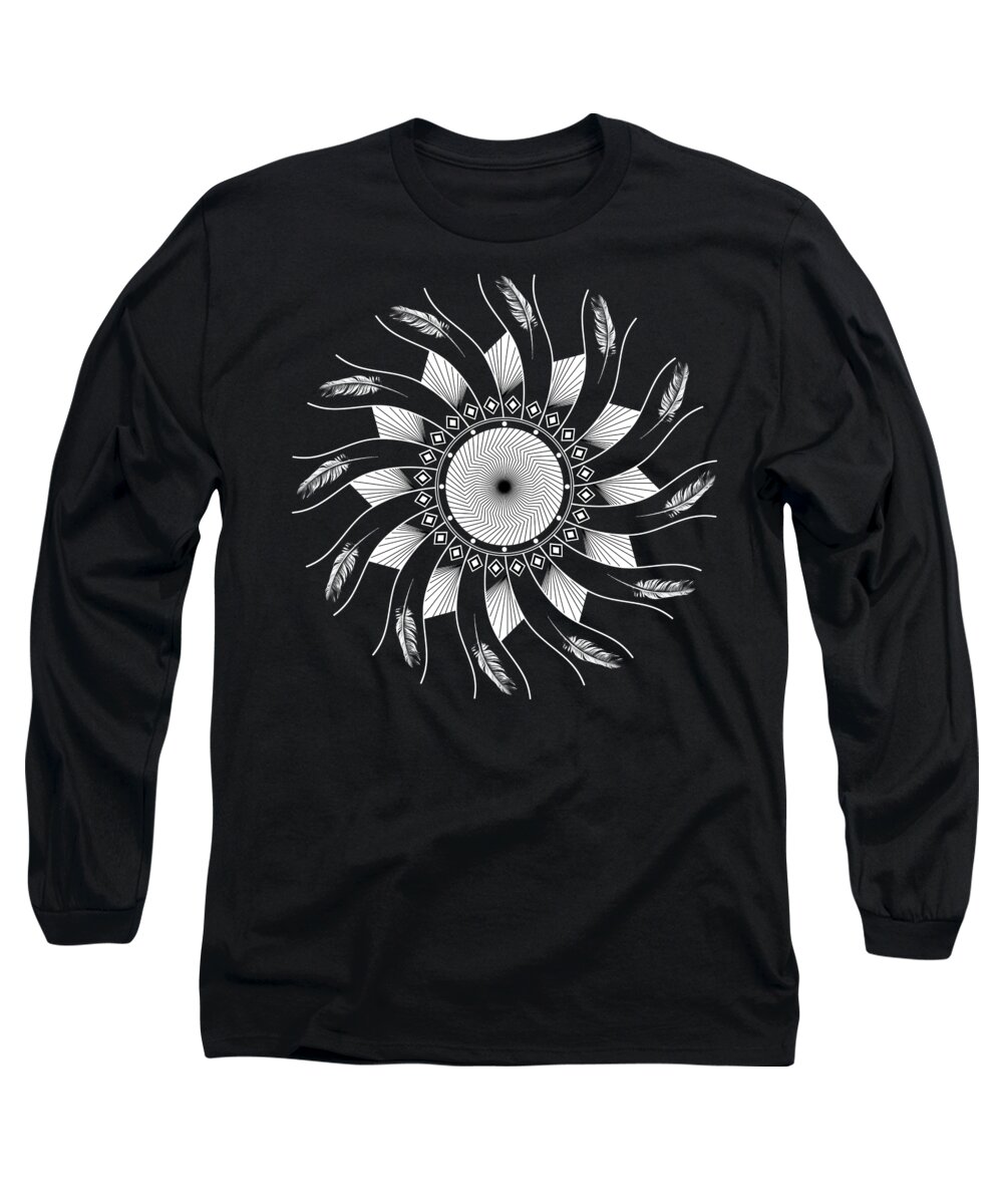 Mandala Long Sleeve T-Shirt featuring the digital art Mandala white and black by Linda Lees