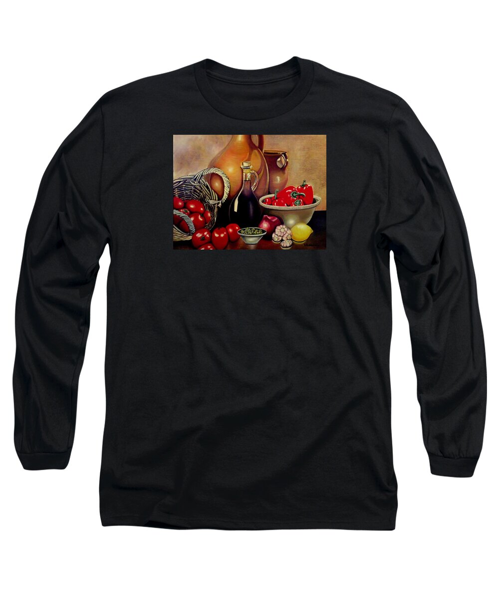 Tomatoes Long Sleeve T-Shirt featuring the painting Mediterranean Appetite by Victoria Rhodehouse