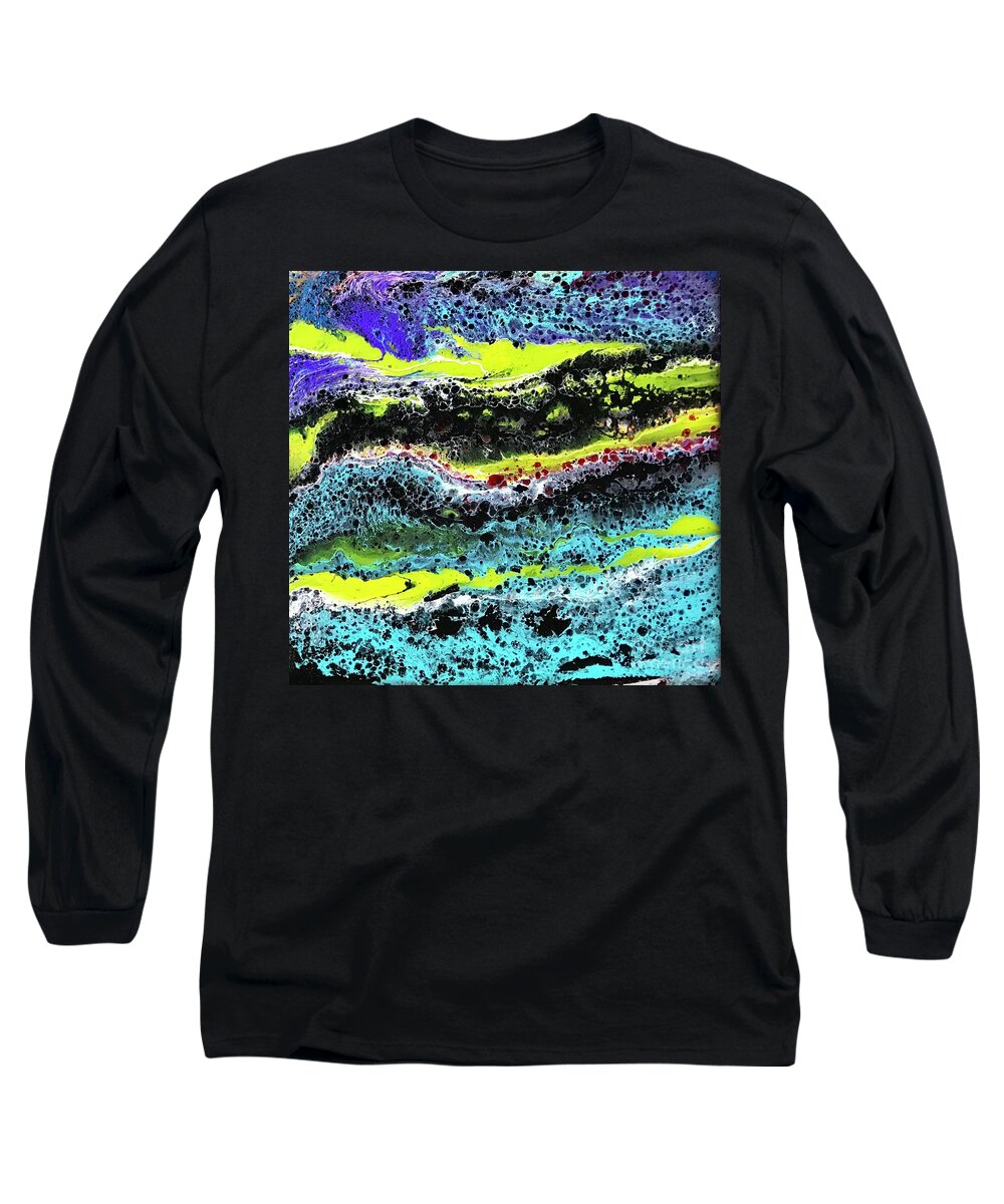Acrylic Flow Pours Long Sleeve T-Shirt featuring the painting Mercury Wars 9 by Sherry Harradence