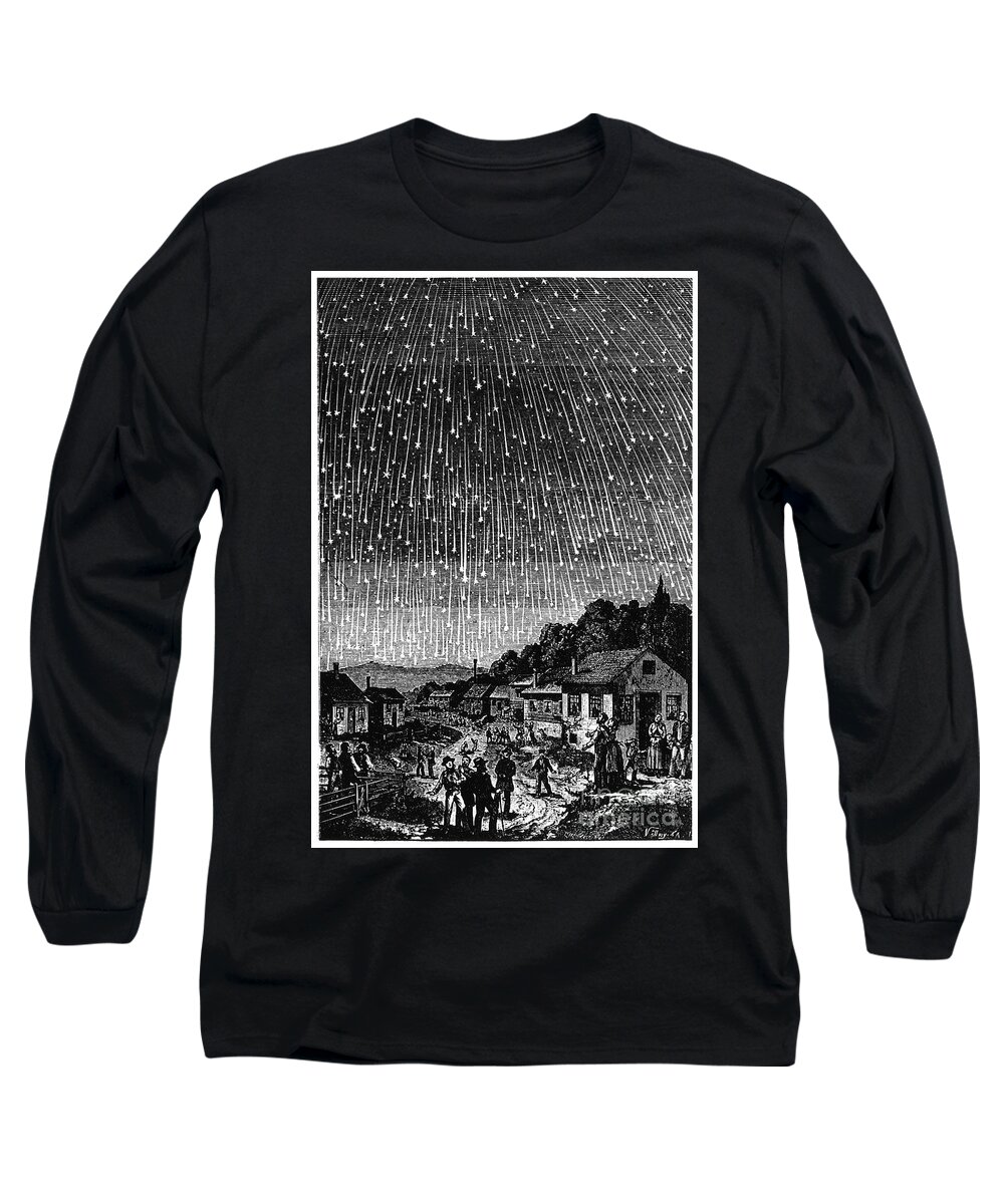 1833 Long Sleeve T-Shirt featuring the drawing Meteor Shower, 1833 by Adolf Vollmy