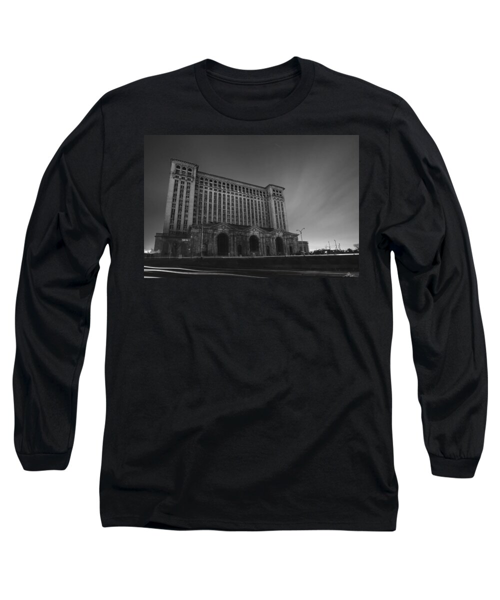 Detroit Long Sleeve T-Shirt featuring the photograph Michigan Central Station At Midnight by Gordon Dean II