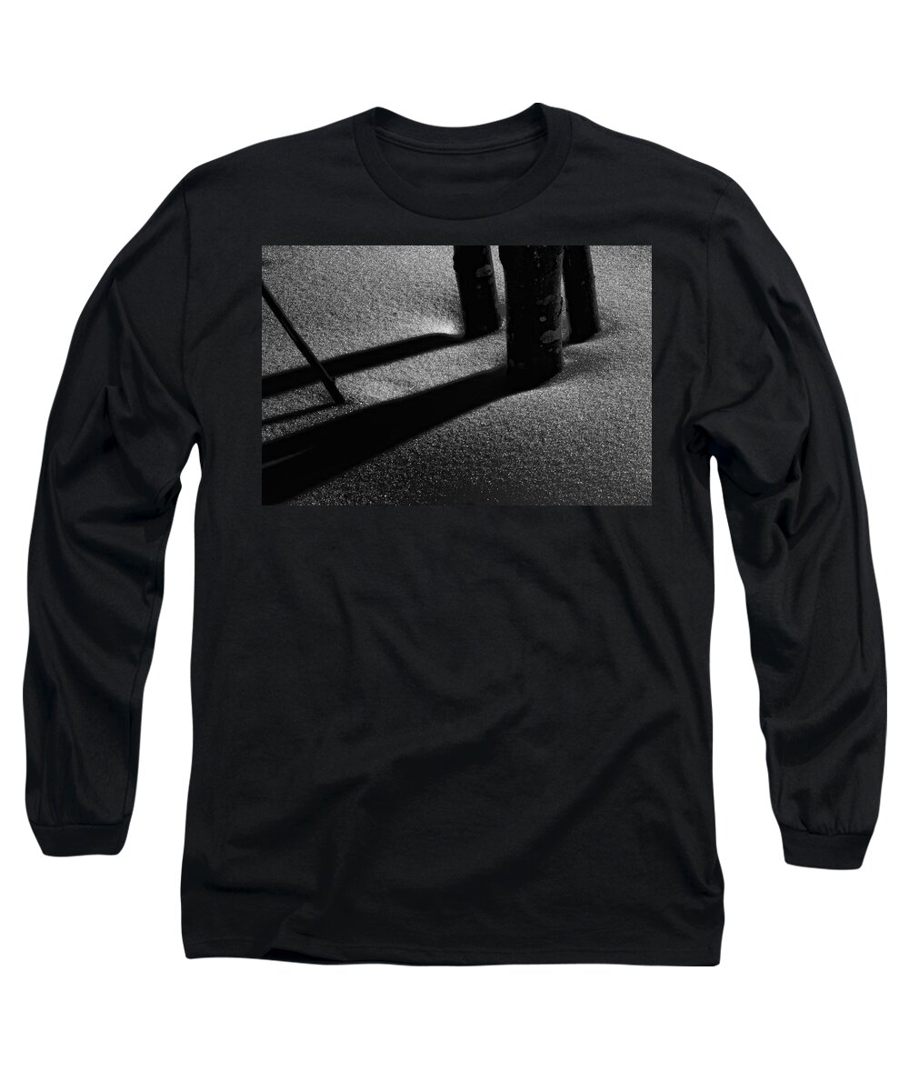 Black And White Long Sleeve T-Shirt featuring the photograph Midnight Snow Shadows #9468 by Irwin Barrett
