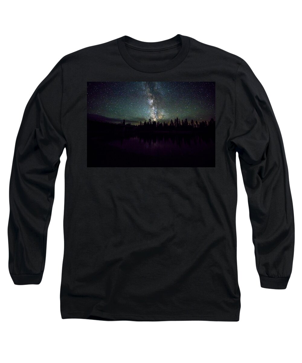 Milky Way Galaxy Long Sleeve T-Shirt featuring the photograph Milky Way over the Snake River 01 by Josh Bryant