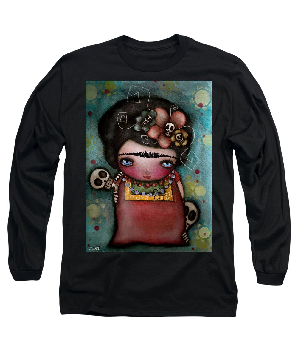 Day Of The Dead Long Sleeve T-Shirt featuring the painting Mis Amigos by Abril Andrade