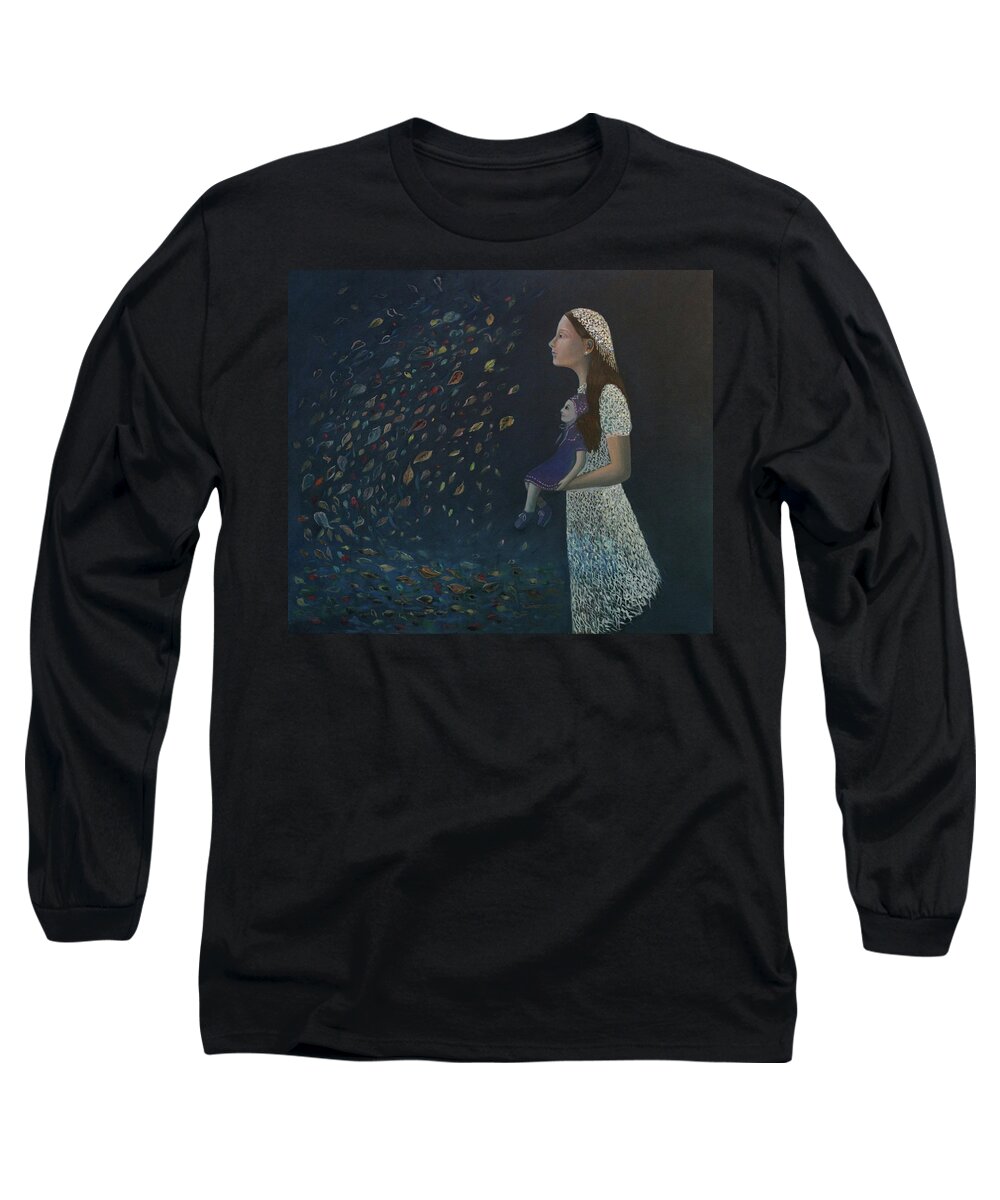 Autumn Long Sleeve T-Shirt featuring the painting Miss Frost Watching the Autumn Dance by Tone Aanderaa