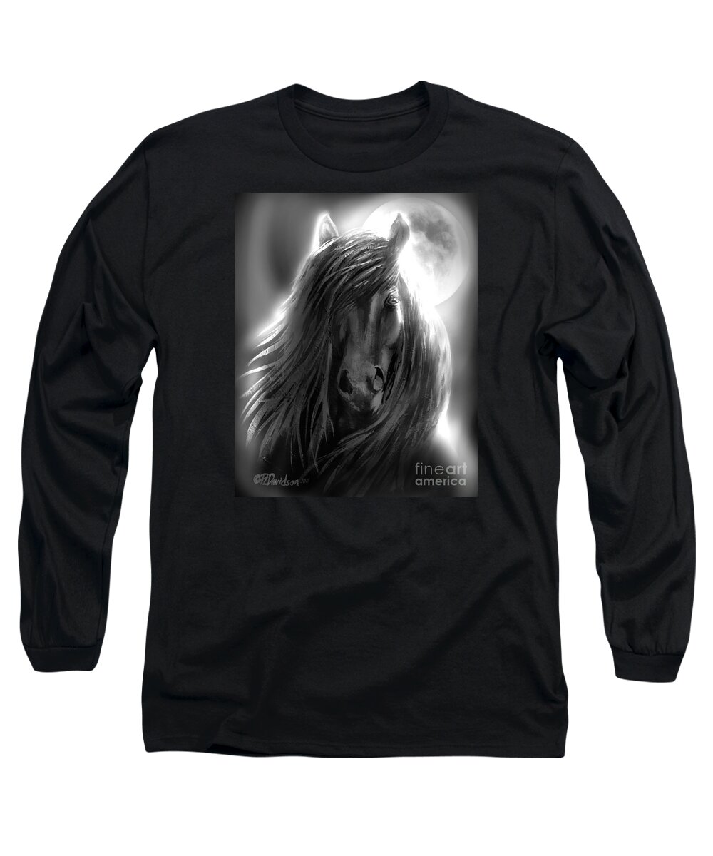 Wild Horses Long Sleeve T-Shirt featuring the painting Misty Moonlight by Pat Davidson