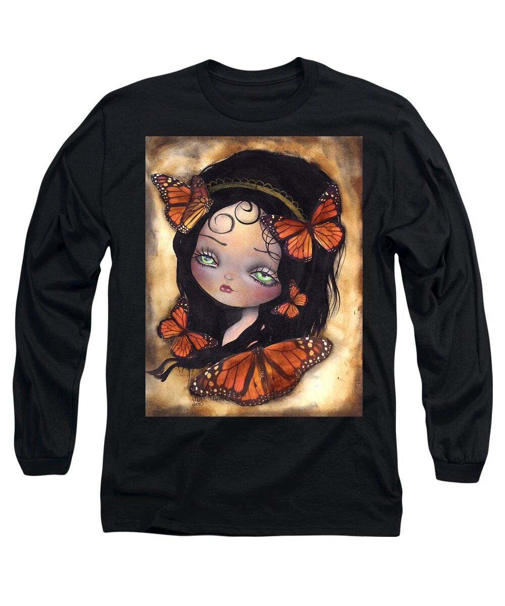 Butterflies Long Sleeve T-Shirt featuring the painting Monarca by Abril Andrade