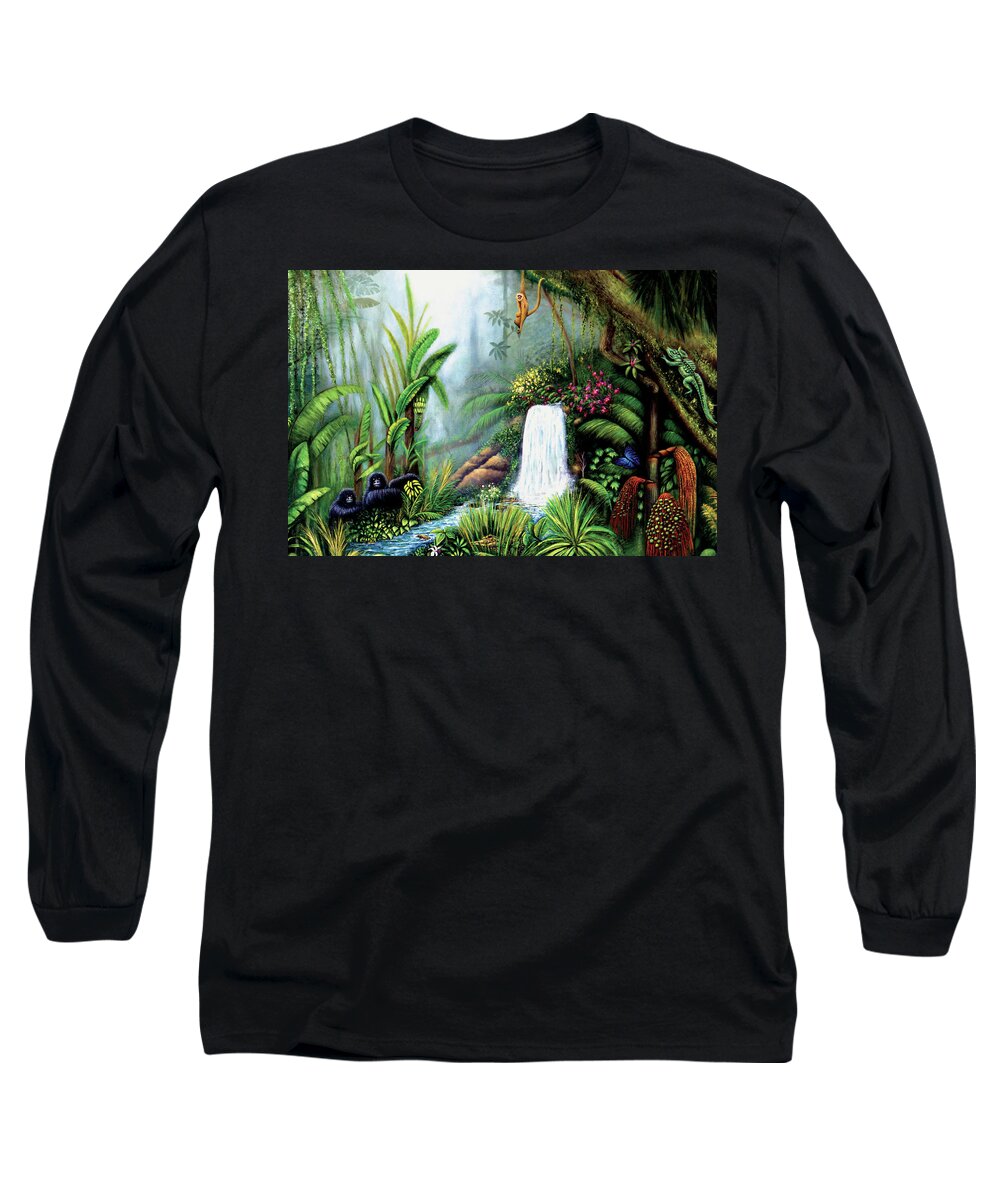 Jungle Long Sleeve T-Shirt featuring the painting Monkeying Around by Lynn Buettner