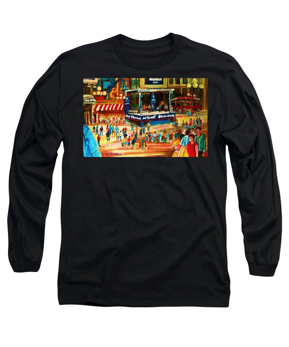 Montreal Long Sleeve T-Shirt featuring the painting Montreal Jazz Festival by Carole Spandau