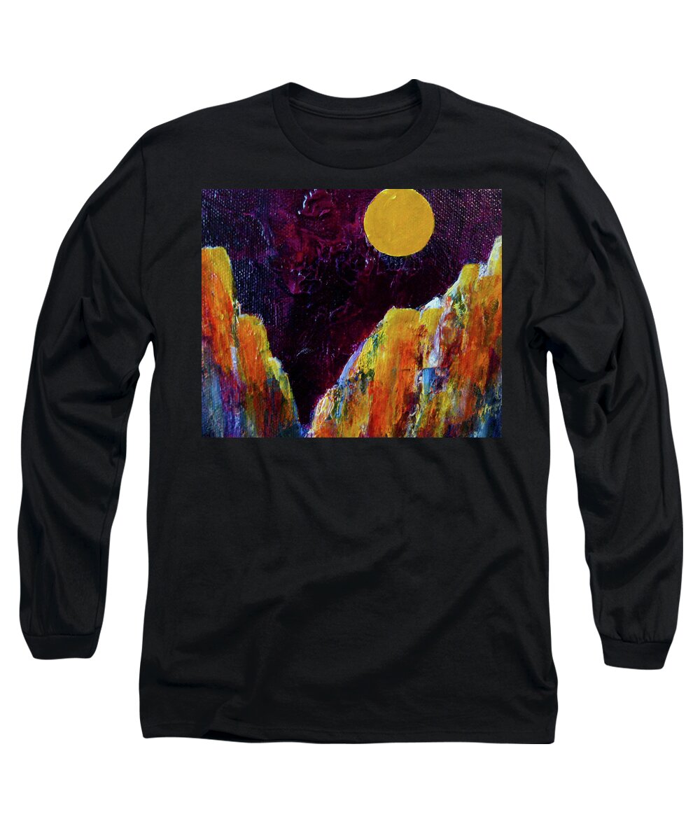 Canyon Long Sleeve T-Shirt featuring the painting Moon Canyon by Janice Nabors Raiteri