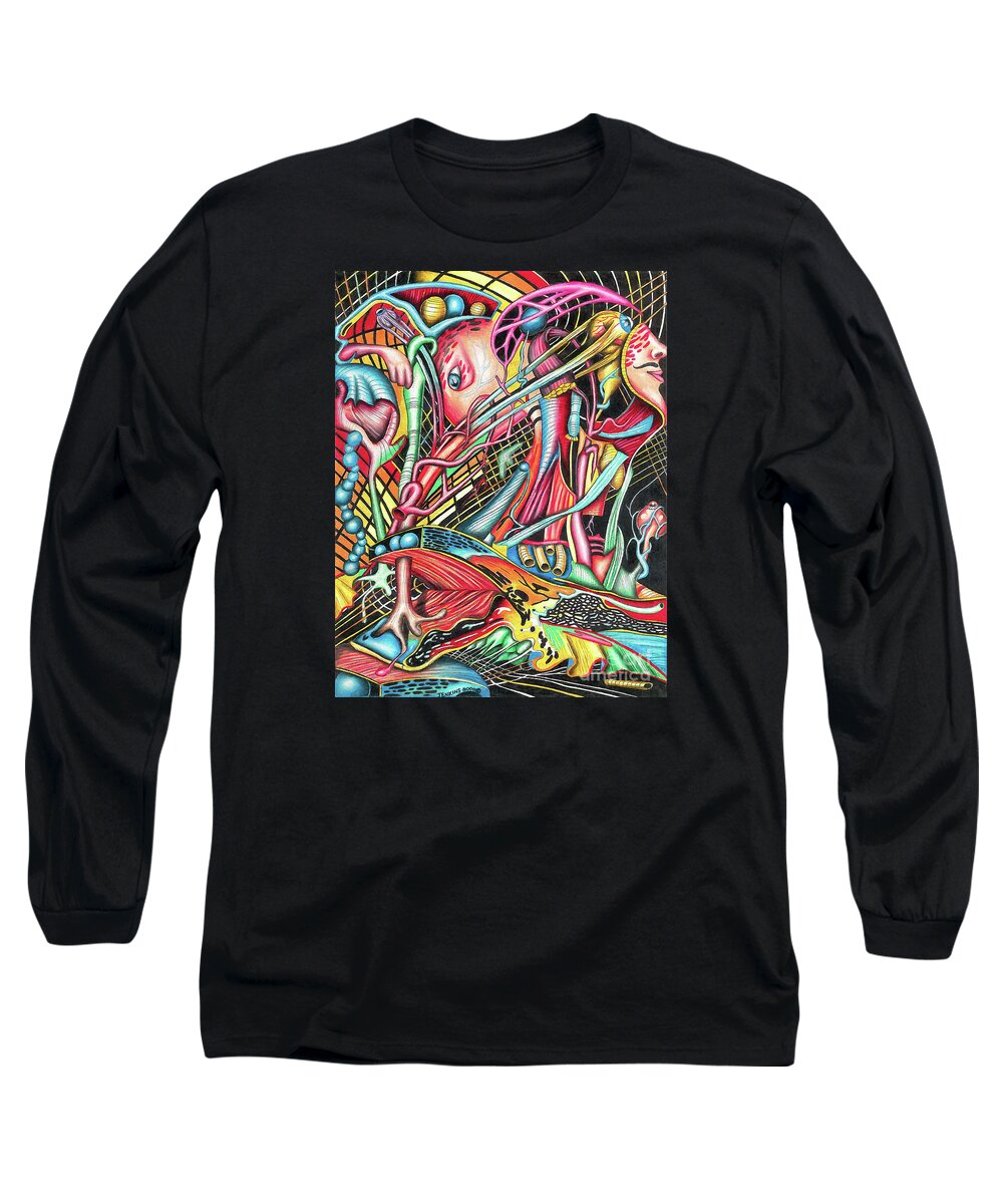 Anatomy Long Sleeve T-Shirt featuring the drawing Mortal Fiber by Justin Jenkins