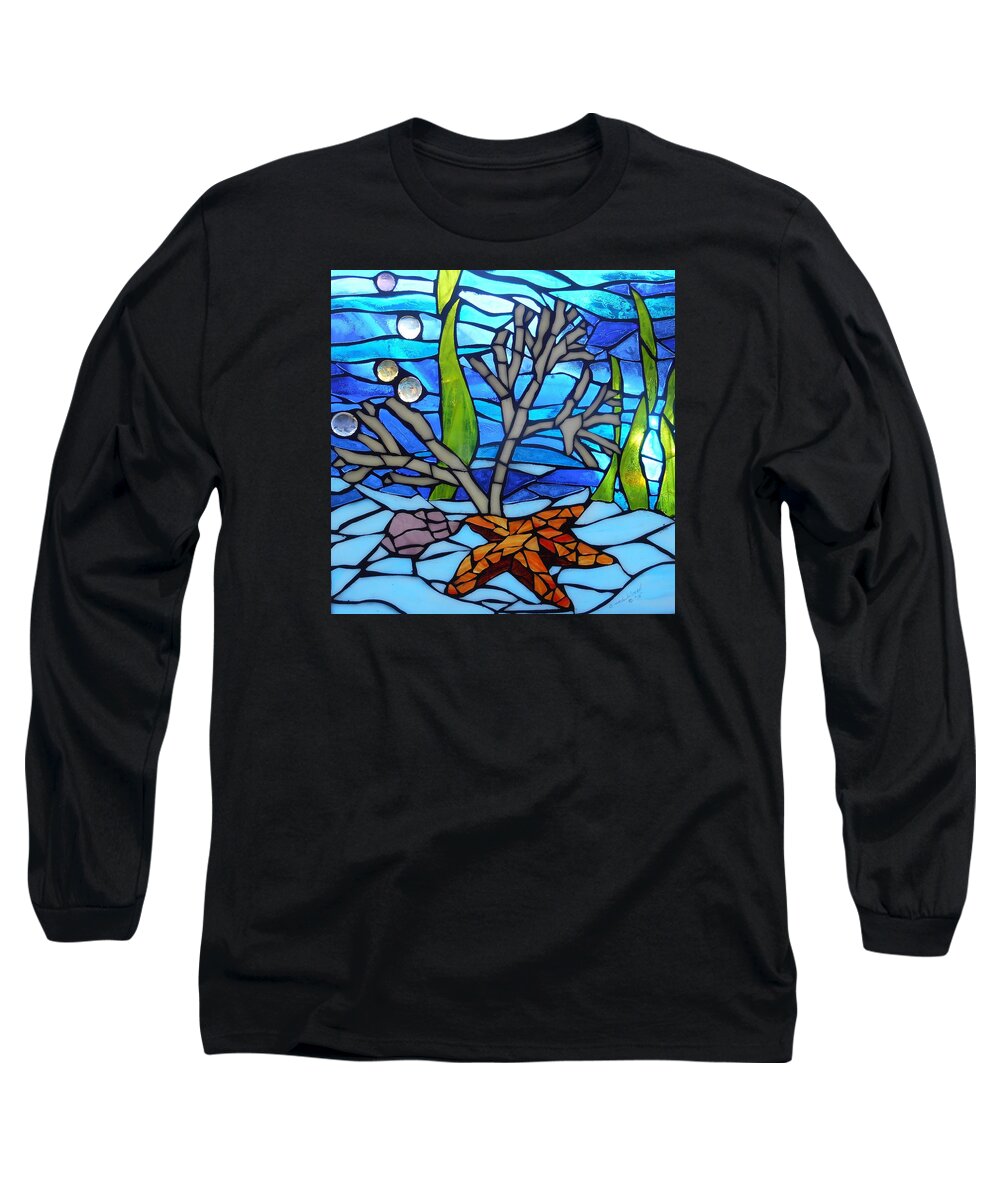 Mosaic Long Sleeve T-Shirt featuring the glass art Mosaic Stained Glass - Jewels Beneath by Catherine Van Der Woerd