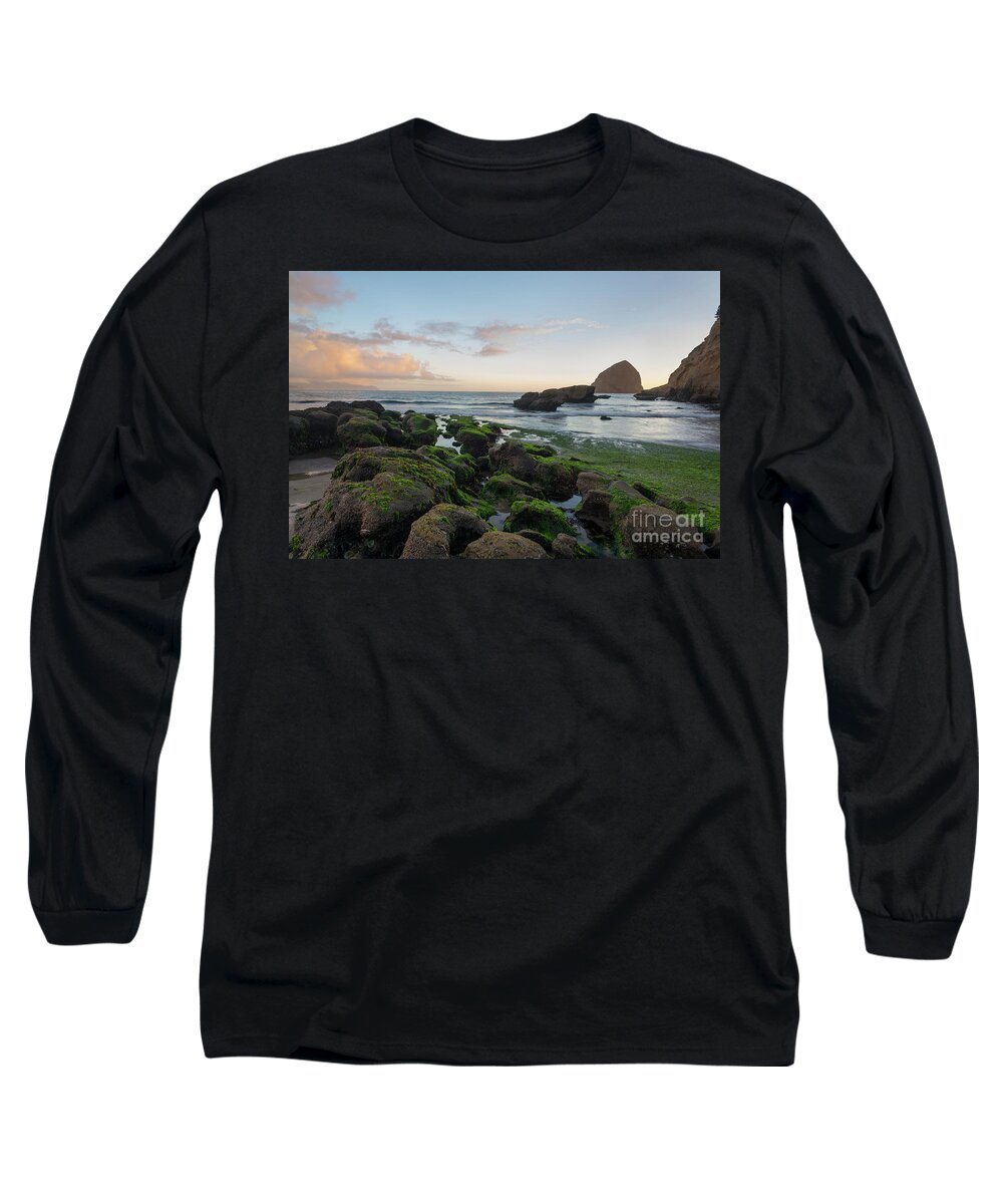 Oregon Coast Long Sleeve T-Shirt featuring the photograph Mossy rocks at the beach by Paul Quinn