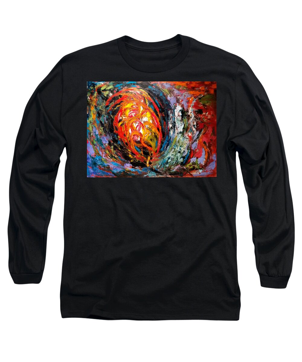 Abstract Long Sleeve T-Shirt featuring the painting Moving Energy by Nicolas Bouteneff