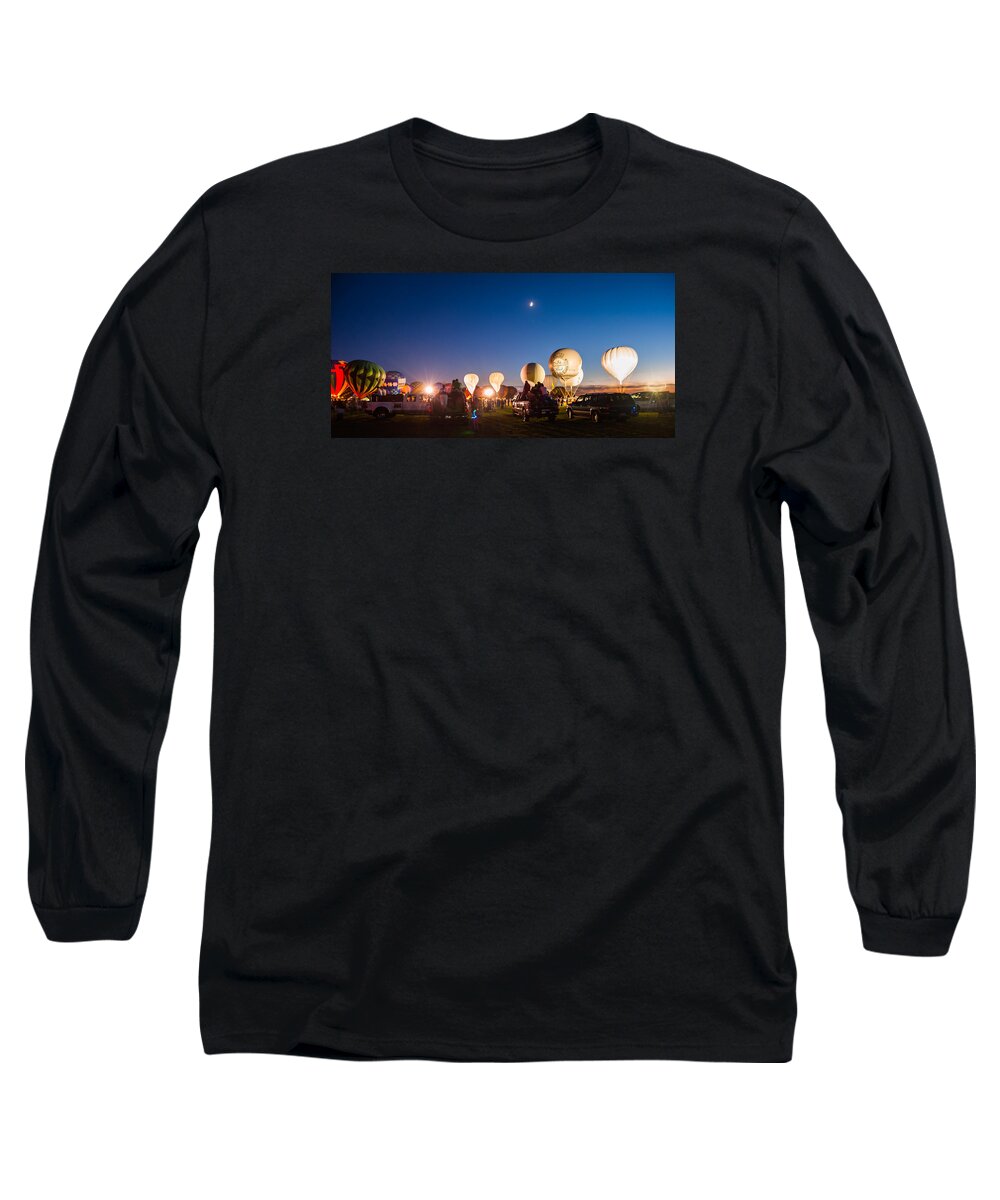 Multiple Hot Air Balloons Long Sleeve T-Shirt featuring the photograph Multiple Hot air Balloons night glow by Charles McCleanon