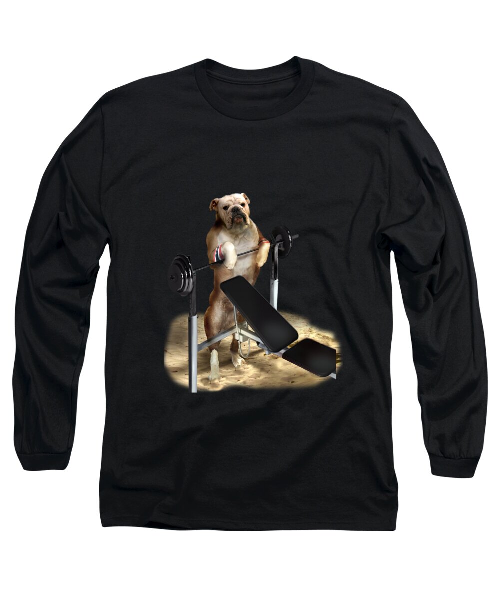 Pet Picture Dog Lifting Weights Print Long Sleeve T-Shirt featuring the painting Muscle boy Boxer lifting weights by Regina Femrite