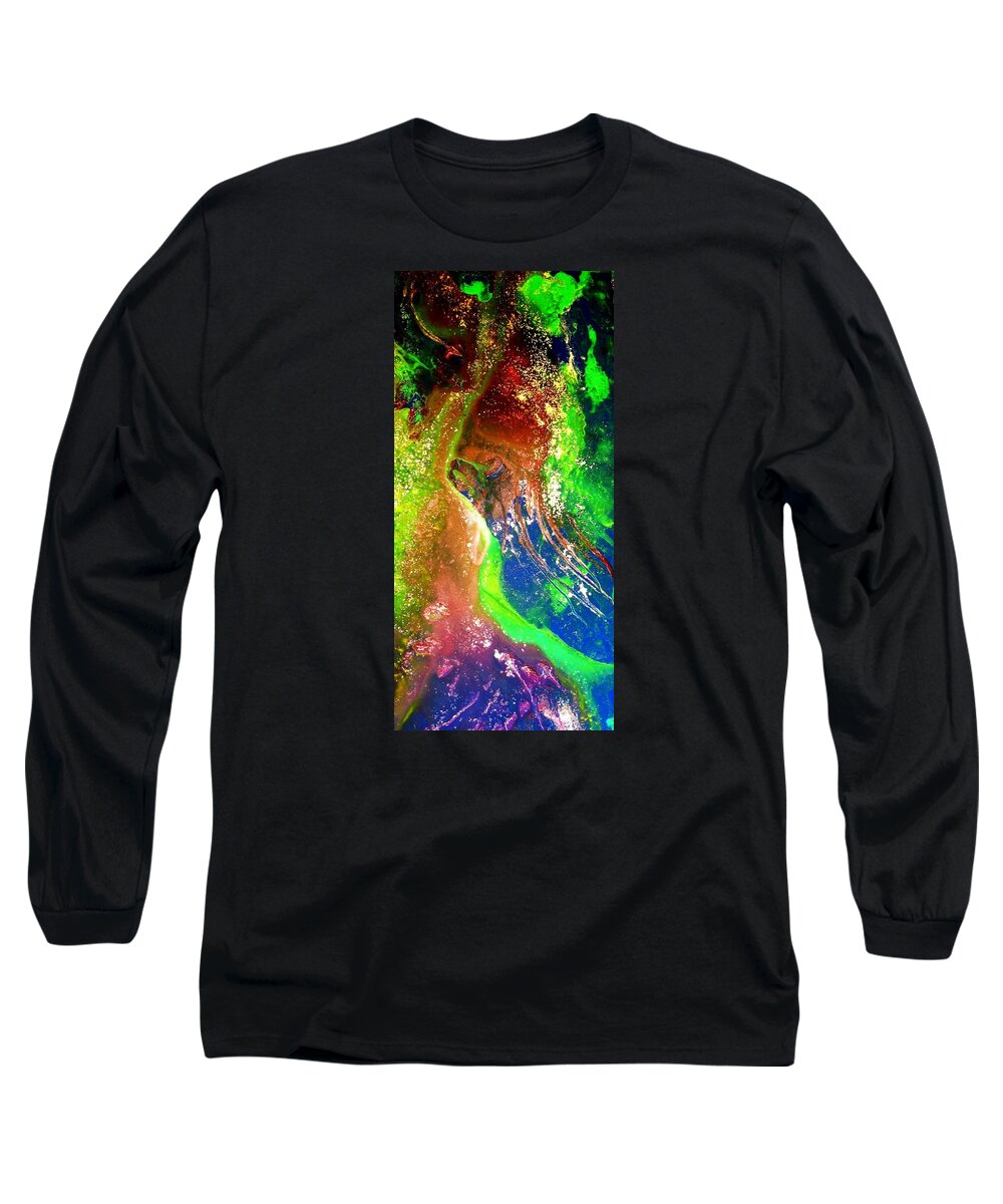 Abstract Long Sleeve T-Shirt featuring the painting Near and Far - Three by Louise Adams
