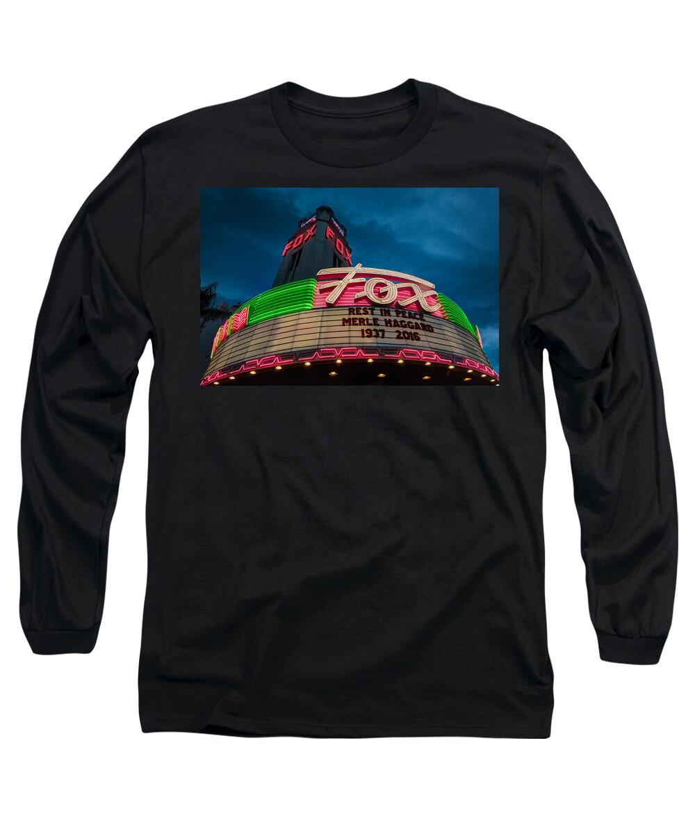 1937 Long Sleeve T-Shirt featuring the photograph Neon Tribute RIP Merle Haggard by Connie Cooper-Edwards