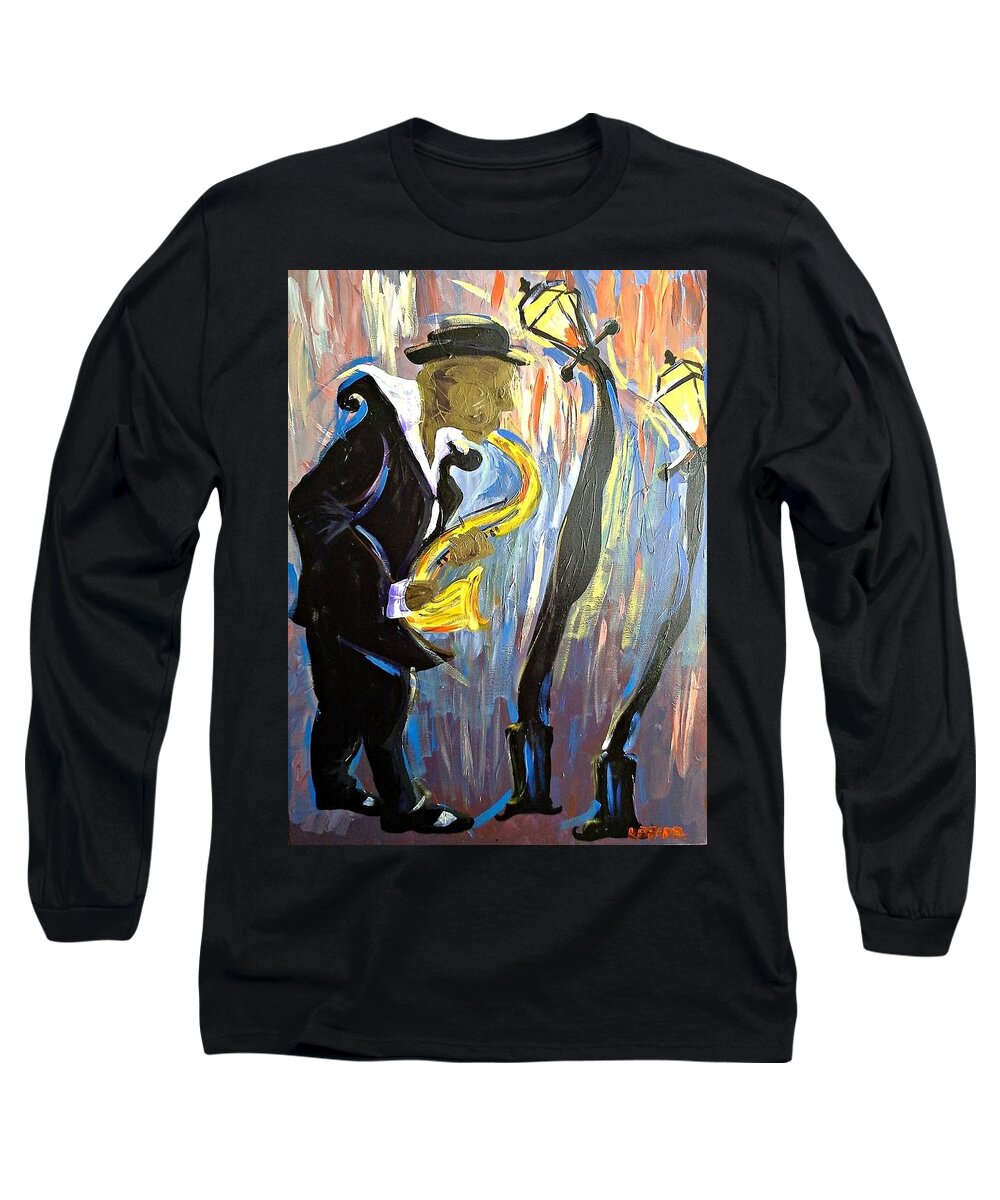 New Oreans Art Long Sleeve T-Shirt featuring the painting New Orleans Saxophone Player by Kerin Beard