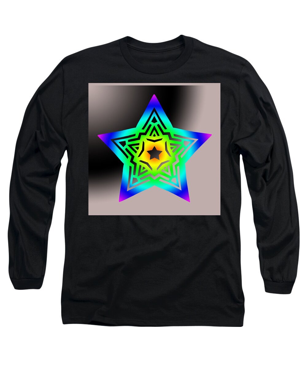 Pentacle Long Sleeve T-Shirt featuring the digital art New Star 1b by Eric Edelman