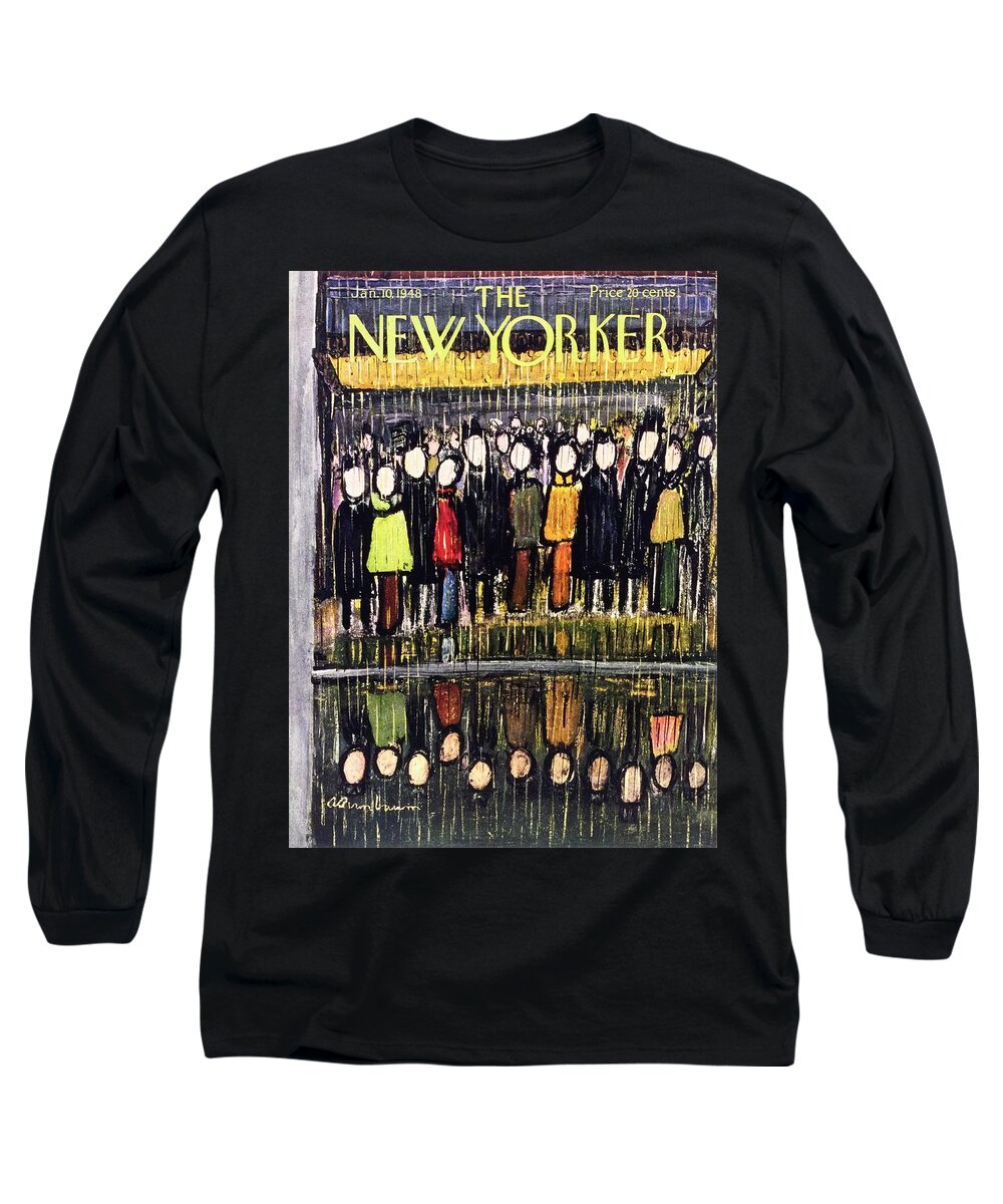 Theater Long Sleeve T-Shirt featuring the painting New Yorker January 10, 1948 by Abe Birnbaum