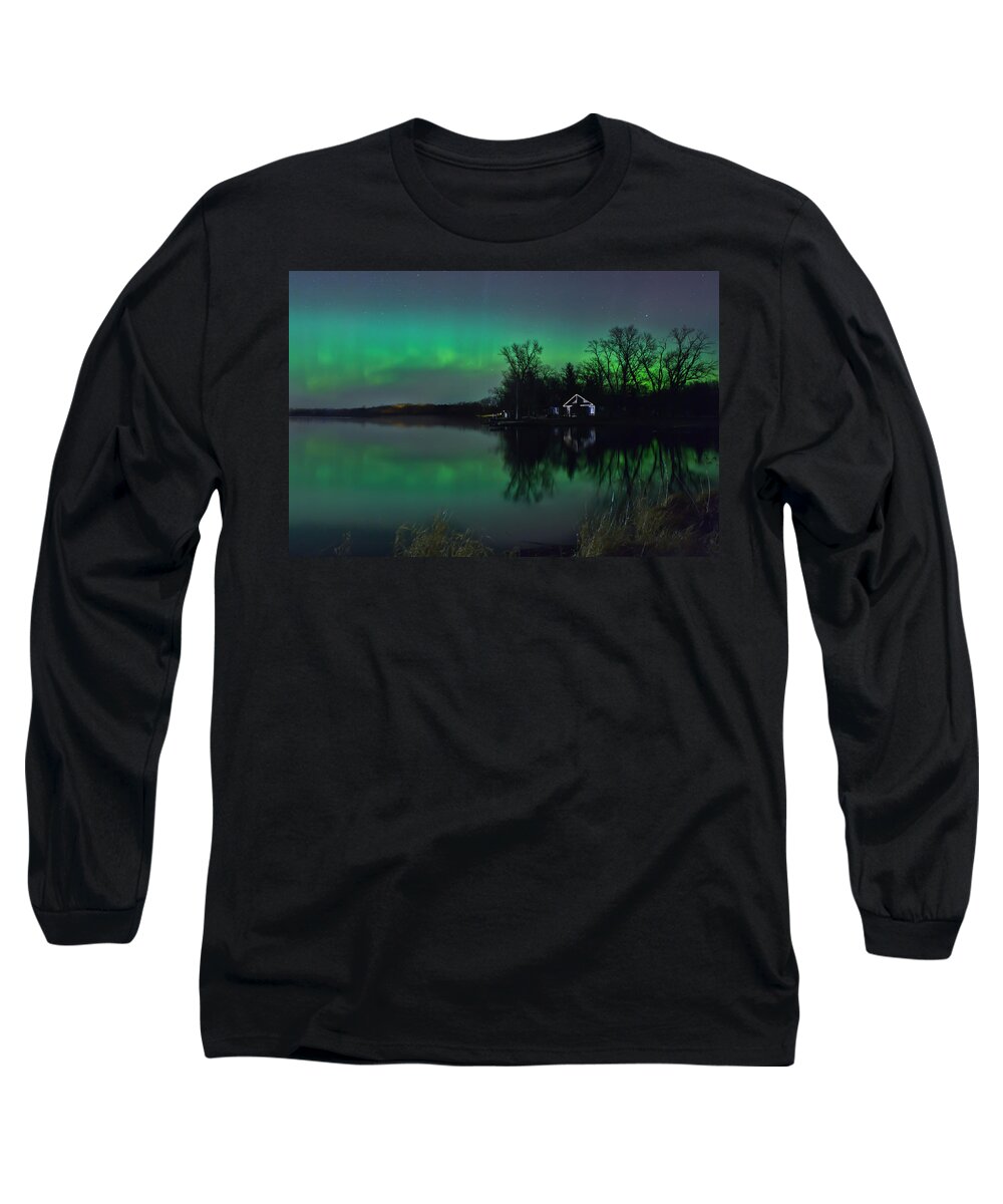 Northern Lights Long Sleeve T-Shirt featuring the photograph Northern Lights at Gull Lake by Susan Rissi Tregoning