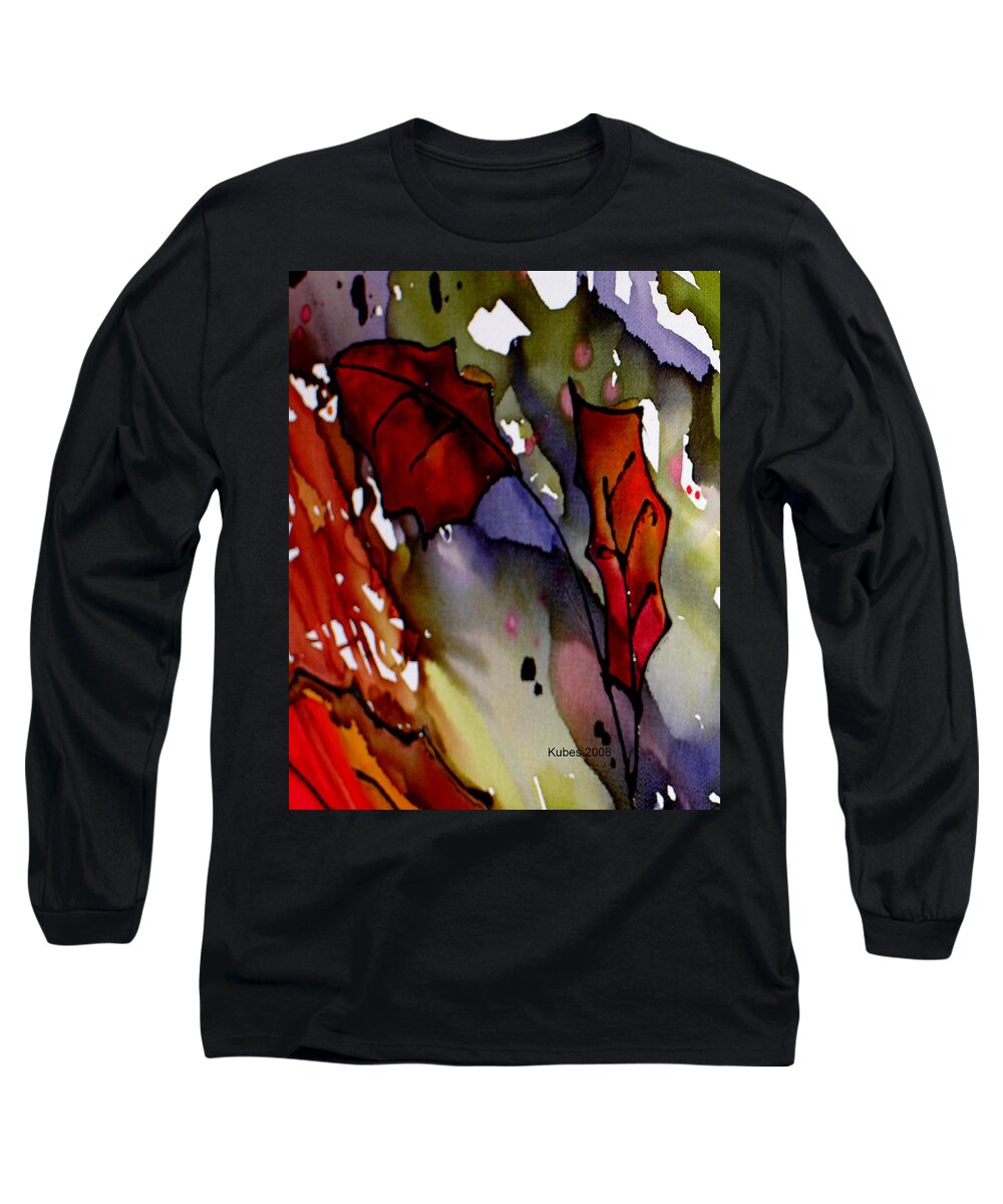 Leaf Long Sleeve T-Shirt featuring the mixed media OctoberFirst by Susan Kubes