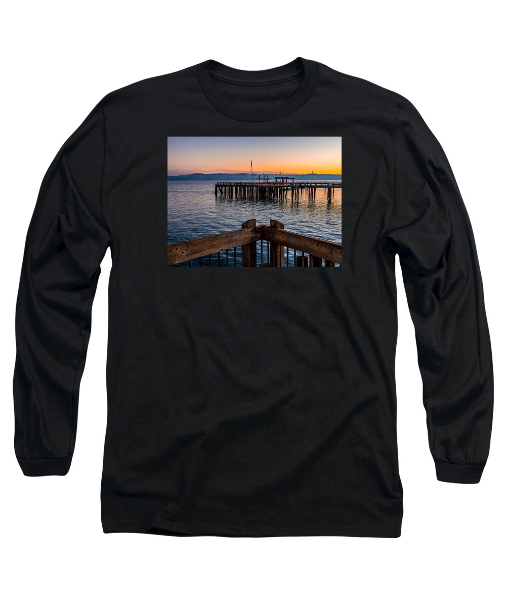 Rob Green Long Sleeve T-Shirt featuring the photograph Old Town Pier during Sunrise on Commencement Bay by Rob Green