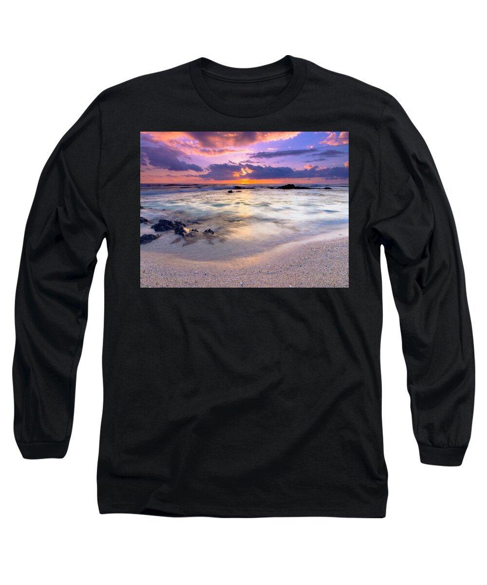 Sandy Beach Long Sleeve T-Shirt featuring the photograph O'oma Beach Sunset by Christopher Johnson
