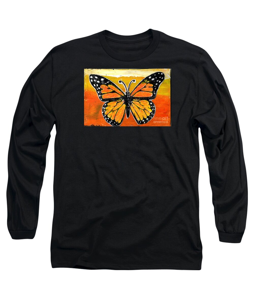 Monarch Long Sleeve T-Shirt featuring the painting Orange Monarch by Genevieve Esson