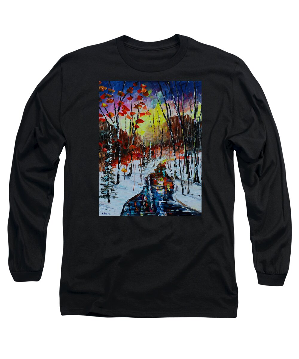 Winter Long Sleeve T-Shirt featuring the painting Orange Winter by Kevin Brown