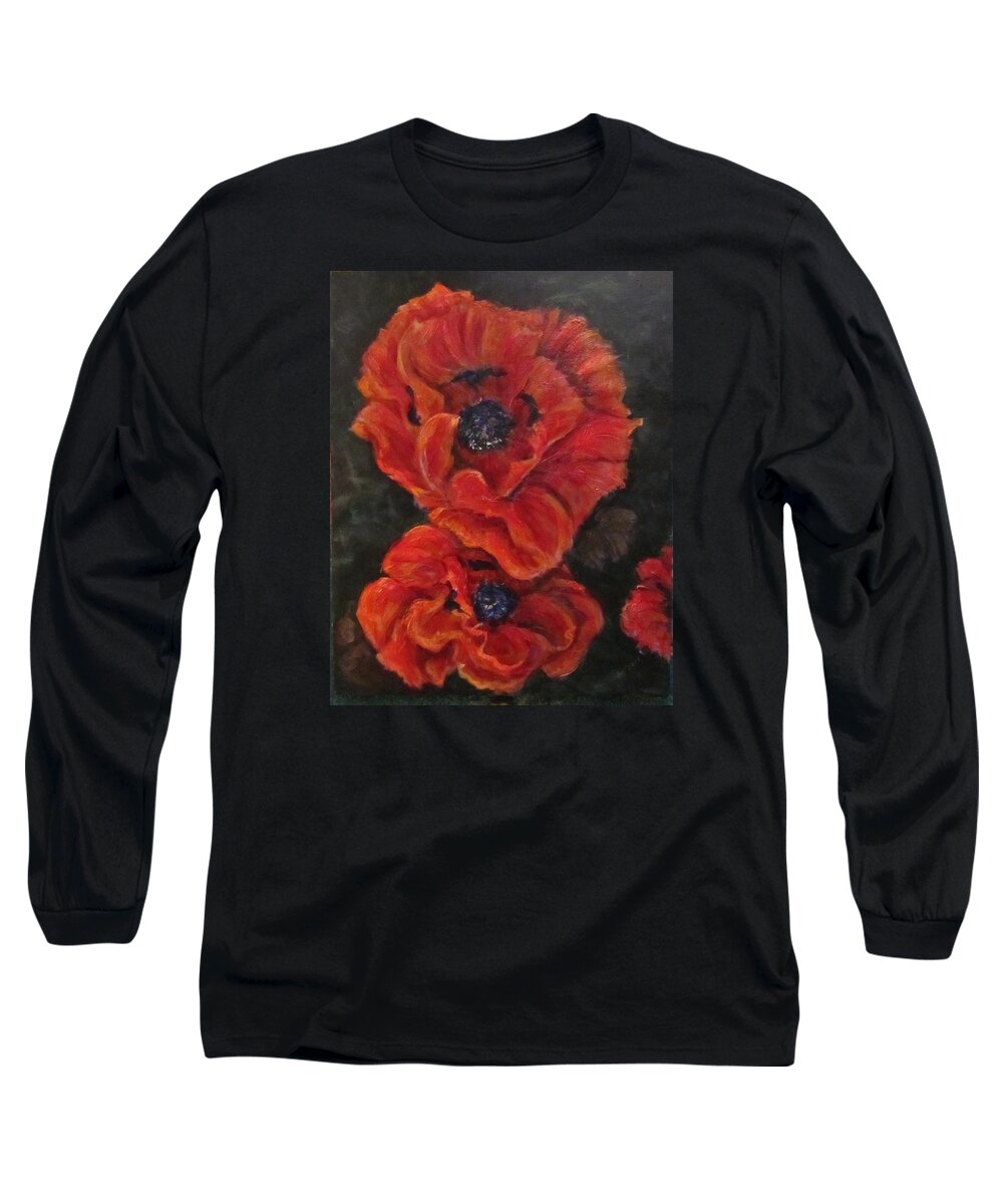 Flowers Long Sleeve T-Shirt featuring the painting Oriental Poppys by Barbara O'Toole