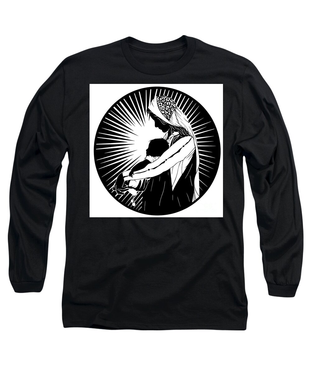 Our Lady Of The Light - Version 2 Long Sleeve T-Shirt featuring the painting Our Lady of the Light - version 2 - DPLO2L by Dan Paulos