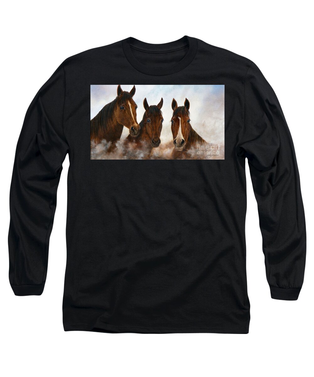 Horse Long Sleeve T-Shirt featuring the painting Out of the Fog SOLD by Sandy Brindle