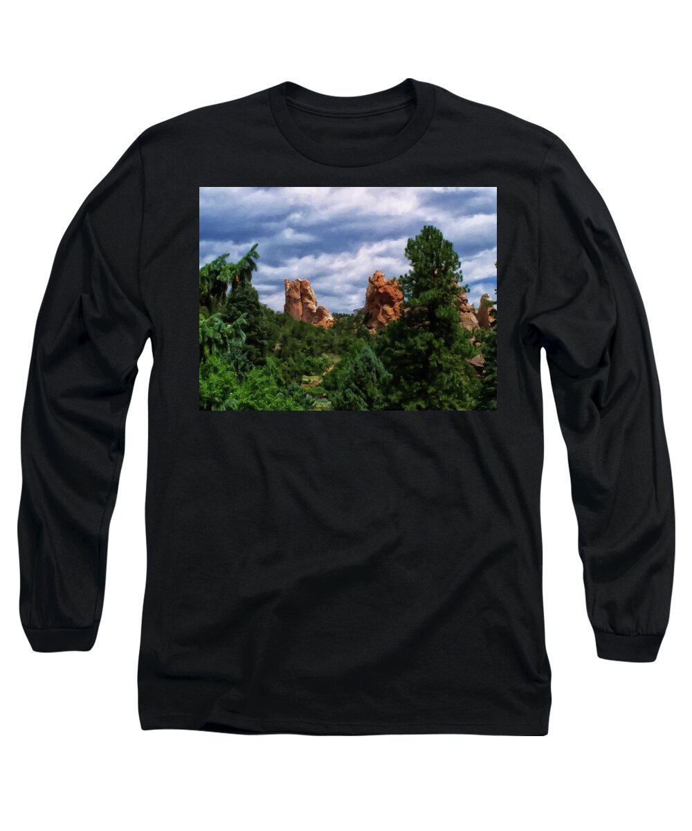 Colorado Springs Long Sleeve T-Shirt featuring the digital art outcroppings in Colorado Springs by Flees Photos