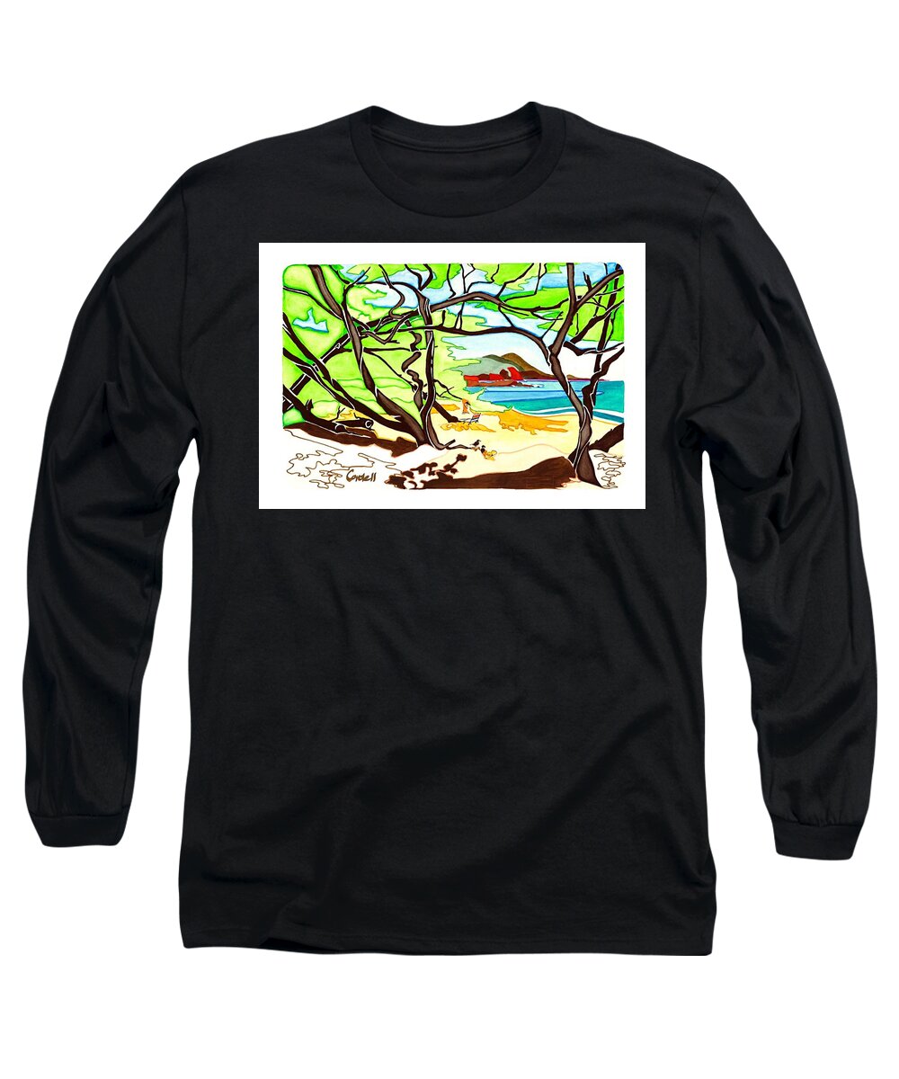 Tropical Island Long Sleeve T-Shirt featuring the painting Paipu Beach - Maui by Joan Cordell