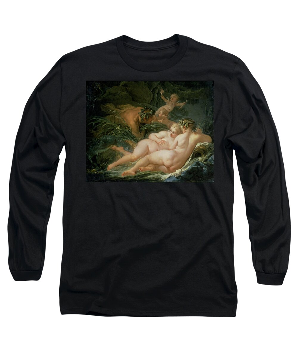Pan Long Sleeve T-Shirt featuring the painting Pan and Syrinx by Francois Boucher