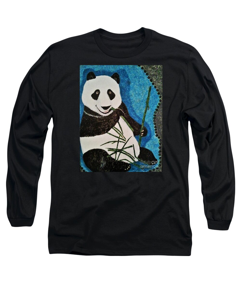 Panda Long Sleeve T-Shirt featuring the painting Panda by Jasna Gopic